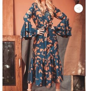 Diarrablu Teal and Gold Wrap Dress